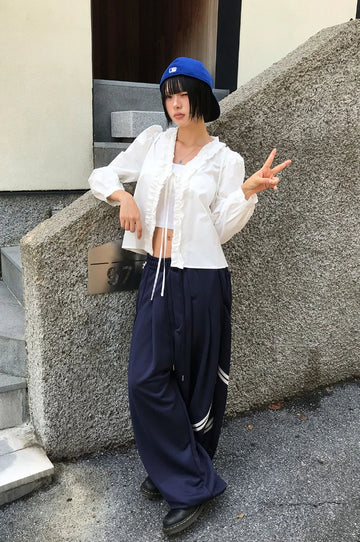 OPEN FRONT FRILL BLOUSE